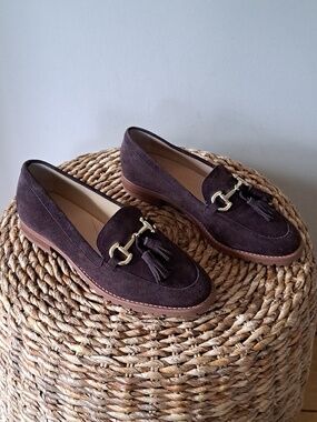 NWOT Talbots Womens Preppy Cassidy Brown Suede Tassel/Gold Horsebit Loafers 8